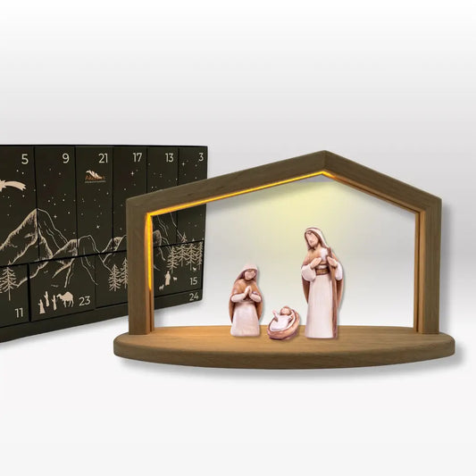 Adventskalender: 3er Set von Akantus bemalt mit Krippenhaus "Akantus Design Original" Eiche I AD-0-2 + KB-1