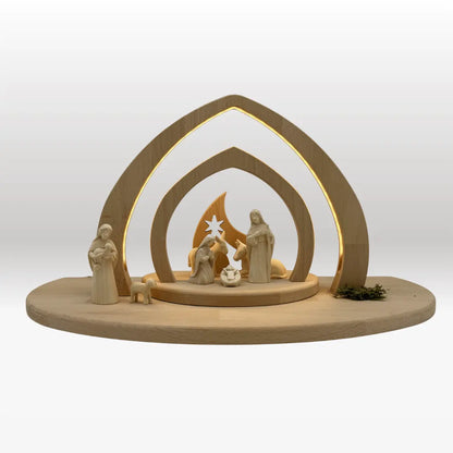 Krippenfiguren Set (7 Figuren) Akantus natur mit Krippenstall "Bethlehem"