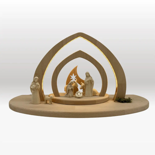 Krippenfiguren Set (7 Figuren) Akantus natur mit Krippenstall "Bethlehem"