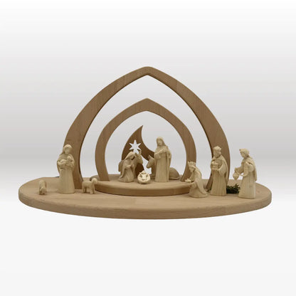 Krippenfiguren Set (11 Figuren) von Akantus natur mit Krippenstall "Bethlehem"