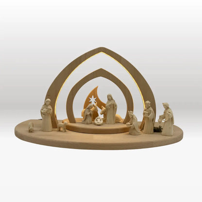 Krippenfiguren Set (11 Figuren) von Akantus natur mit Krippenstall "Bethlehem"
