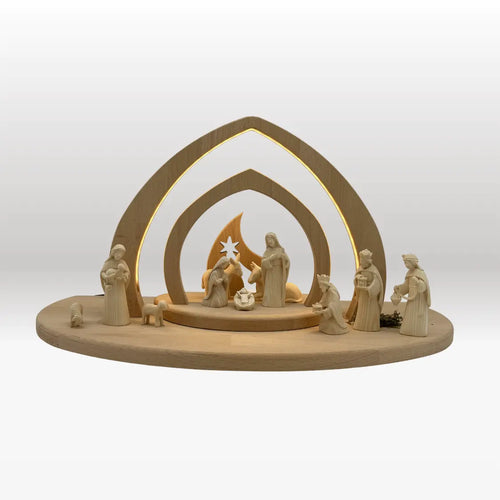 Krippenfiguren Set (11 Figuren) von Akantus natur mit Krippenstall "Bethlehem"