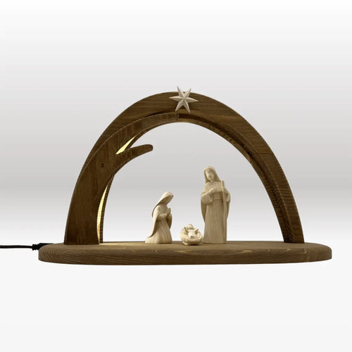 Heilige Familie (3 Figuren) von Akantus natur mit Stall "Leonardo"