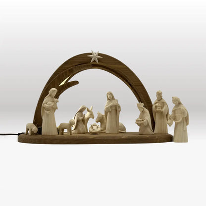 Krippenfiguren Set (11 Figuren) von Akantus natur mit  Stall "Leonardo"
