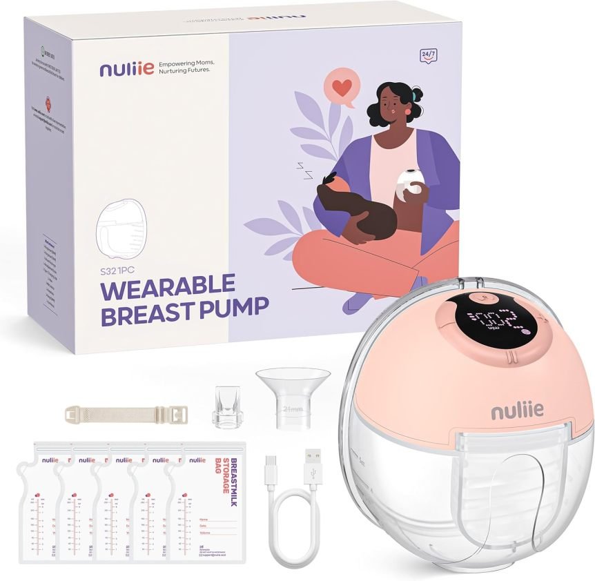 Nuliie Milchpumpe Elektrisch tragbare S32, Elektrische milchpumpe freihändig 4 Modi 9 Stufen mit 18/21/24 mm komfortabler Flansch, Privat, mit Ersatzzubehör im Lieferumfang (2Packs, Weiß) 1