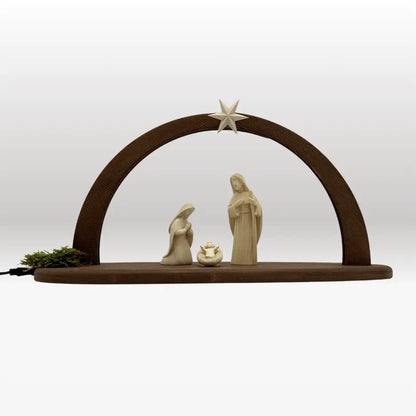 Heilige Familie (3 Figuren) von Akantus natur mit Stall "Sternenschein" dunkel