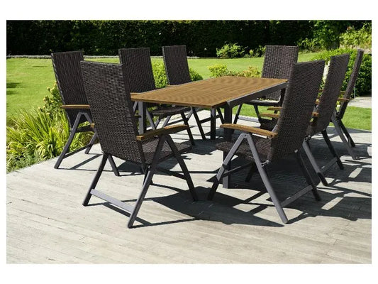 Geflecht-Set »Valencia«, 9-teilig – Ausziehtisch & 8 Klappsessel, braun