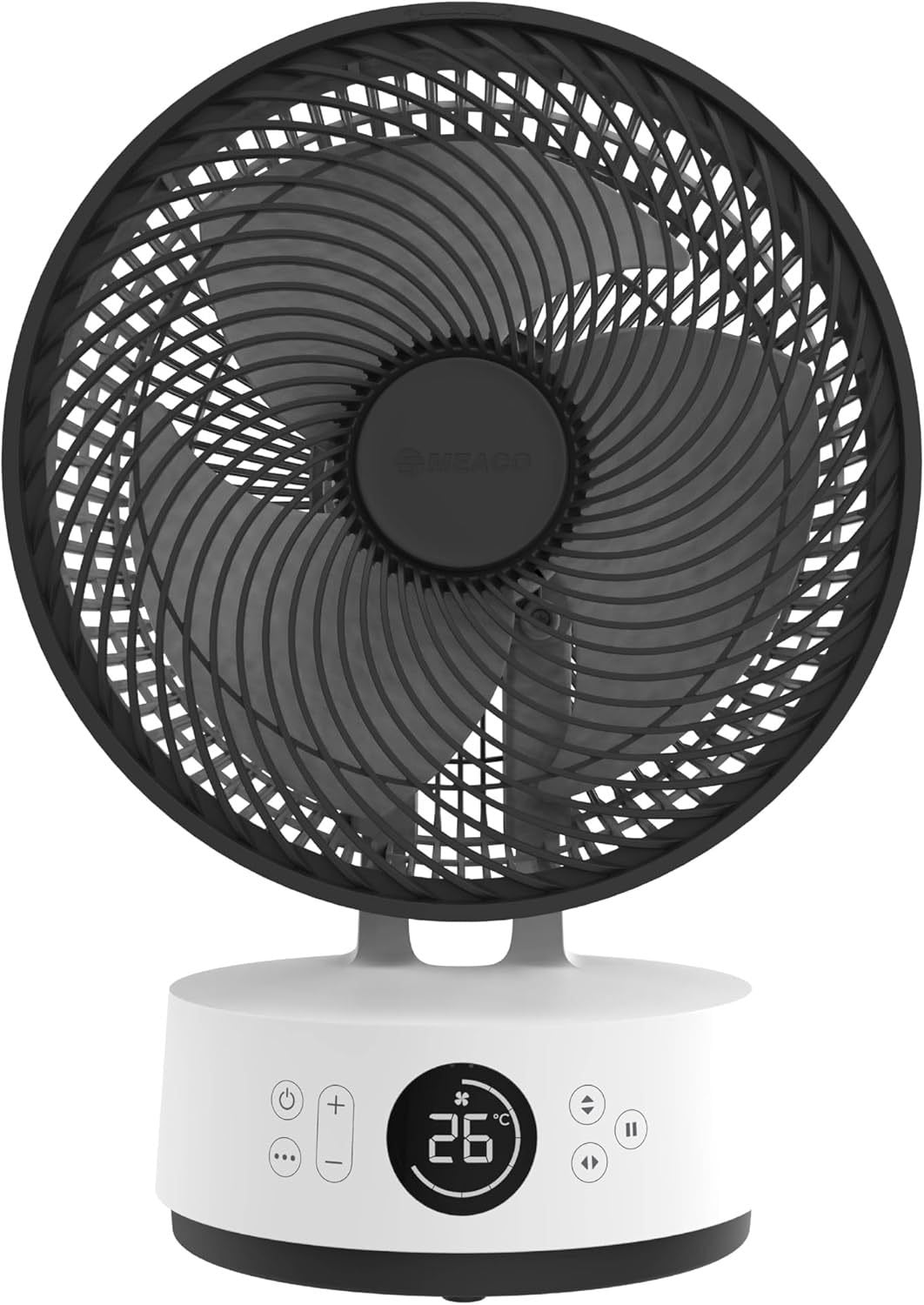 MEACO MeacoFan Sefte Tischventilator – 10 Luftumwälzer mit 12 Geschwindigkeiten – Horizontale und vertikale Oszillation – 3 Oszillationsbereiche – Ultraleise, ferngesteuerte Kühlung, Schwarz