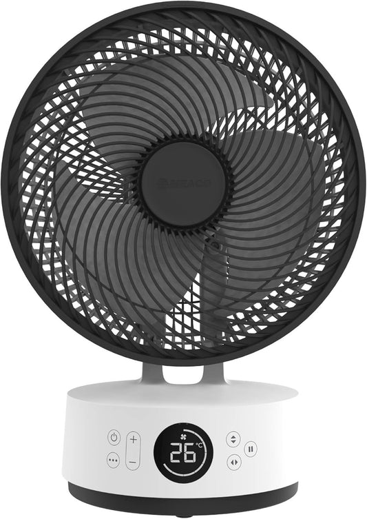 MEACO MeacoFan Sefte Tischventilator – 10 Luftumwälzer mit 12 Geschwindigkeiten – Horizontale und vertikale Oszillation – 3 Oszillationsbereiche – Ultraleise, ferngesteuerte Kühlung, Schwarz