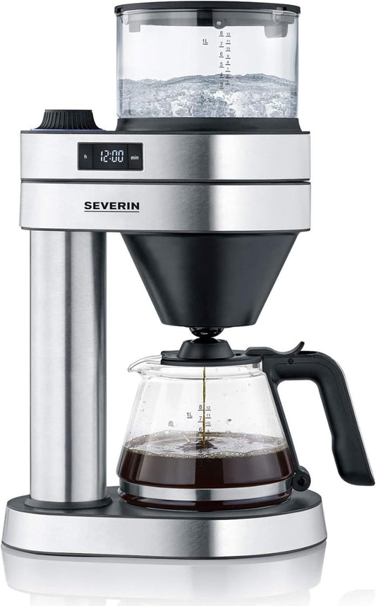 SEVERIN Filterkaffeemaschine Caprice KA 5760 – Handaufgebrühter Kaffeegenuss, Timer, Edelstahl/Schwarz