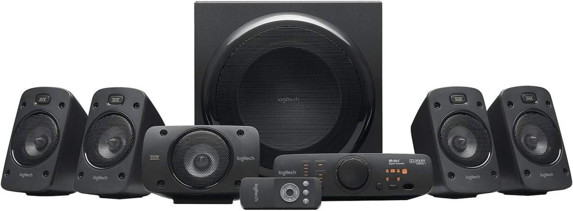 Logitech Z906 5.1 Sound System, Lautsprecher mit 1000 Watt Surround Sound, THX, Mehrere Audio-Eingänge, Fernbedienung, EU Stecker, PC/PS4/Xbox/Stereo-Anlage/TV/Smartphone/Tablet – Schwarz