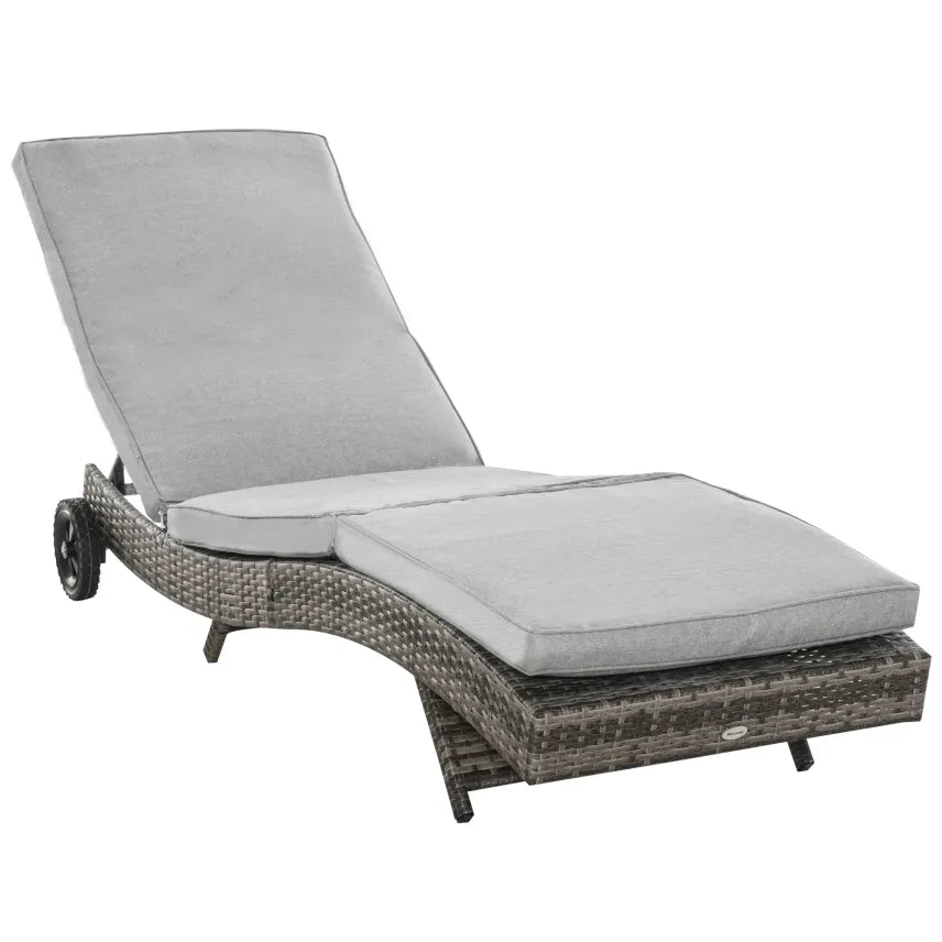 Outsunny Sonnenliege Polyrattan verstellbar mit Rollen grau