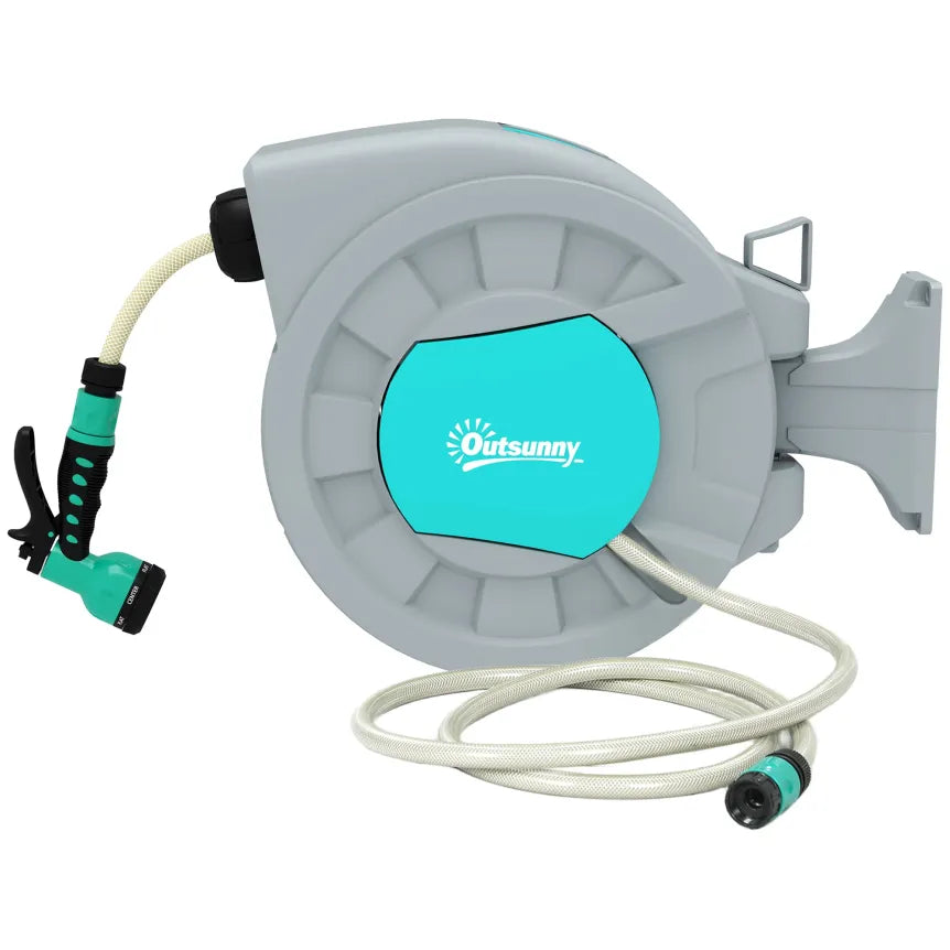 Outsunny Schlauchtrommel Gartenschlauch 30m Automatik 7 Sprühfunktionen 1