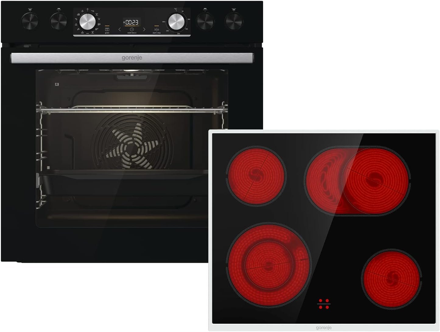 Gorenje Einbauherd-Set Heißluft Inox Set 4 mit Glaskeramik-Kochfeld / 77 Liter / ExtraSteam / GentleClose & Open / EcoClean / AirFry / PizzaMode / PerfectGrill / Teleskopauszüge / Inox-Look 1
