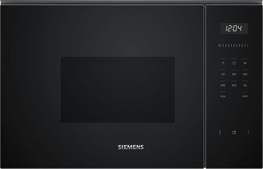 Siemens BF525LMB1 iQ500, Einbau-Mikrowelle, 59 x 38 cm, 800W, 20L Garraum Edelstahl, 25,5 cm Drehteller, touchControl Bedienung, Hydrolytische Reinigungshilfe, cookControl 7 Automatikrogramme, Schwarz