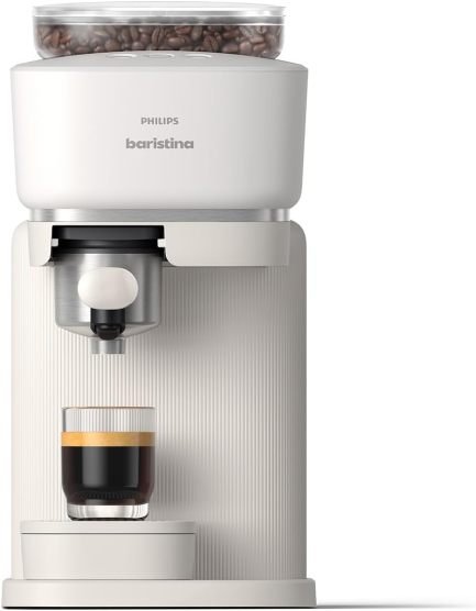 Philips Baristina Espressomaschine – Real Espresso- made simple. Kompakte Kaffeemaschine- Naturweiß mit weißem Siebträger- 16-bar-Pumpendruck-