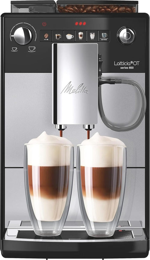 Melitta Latticia OT Kaffeevollautomat – Mit Milchsystem, Mahlwerk und Cappuccino-Funktion, Silber/Schwarz