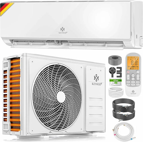 KESSER Klimaanlage Set Split – mit WiFi/App Funktion Klimagerät – Kühlen A++/ Heizen A+ – 9000 BTU/h (2.600 Watt) Kältemittel R32 – Fernbedienung, Timerfunktion – Inkl. komplettem Montagematerial