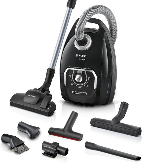 Bosch Staubsauger mit Beutel Serie 8 BGB75X494, Bodenstaubsauger, ideal für Allergiker, Hygiene-Filter, Bodendüse für Parkett, Teppich, Fliesen, langes Kabel, leise, 650 W, blau
