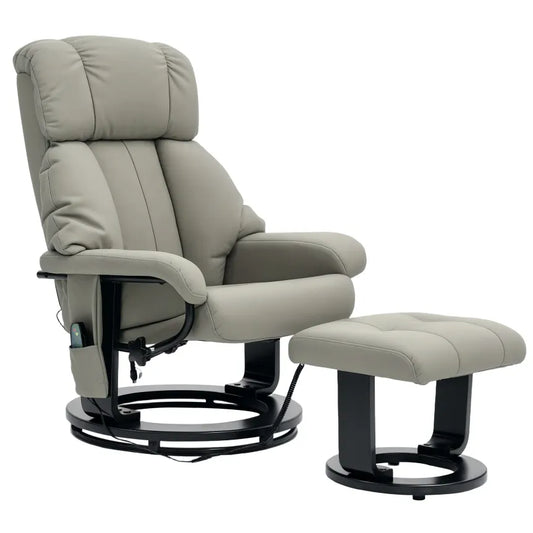 HOMCOM Relaxsessel Grau mit Massage, Liegefunktion & Fußhocker, Kunstleder