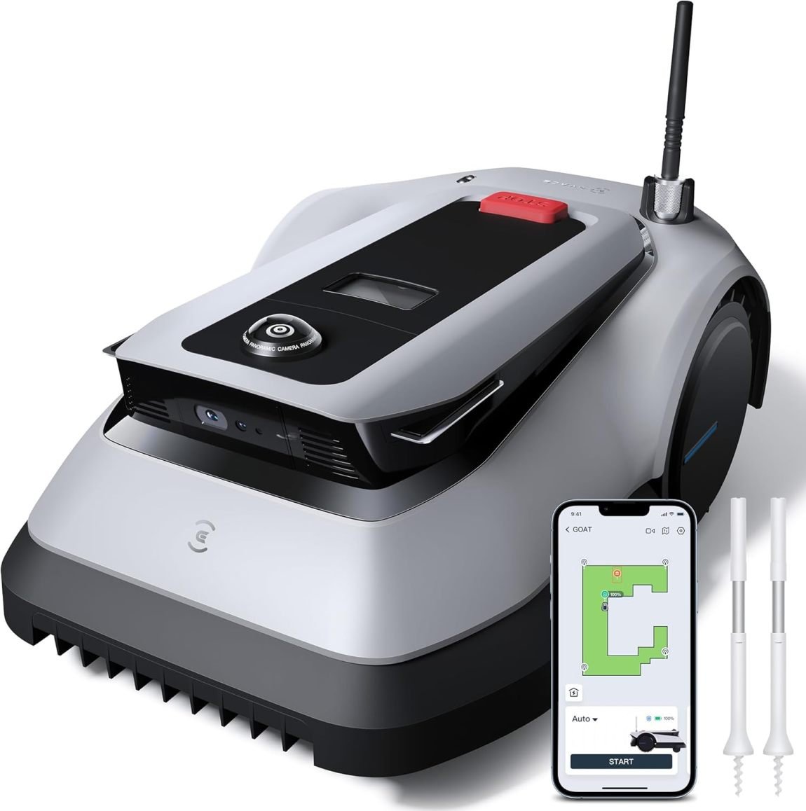 ECOVACS GOAT G1-800 Mhroboter ohne Begrenzungskabel 800㎡, Rasenmher Roboter mit TrueMapping-Multifusionslokalisierung, Hindernisvermeidung, 16-Zonen-Management, 45% Steigung, Videomanager