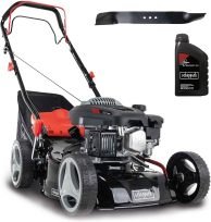 Scheppach Benzin Rasenmäher MS150-42 – 3,5PS | Schnittbreite 42cm | Radantrieb | Stahlgehäuse | Reinigungsfunktion | Mulchfunktion | 45 Liter Fangkorb | Höhenverstellung in 7 Stufen (25-75mm)