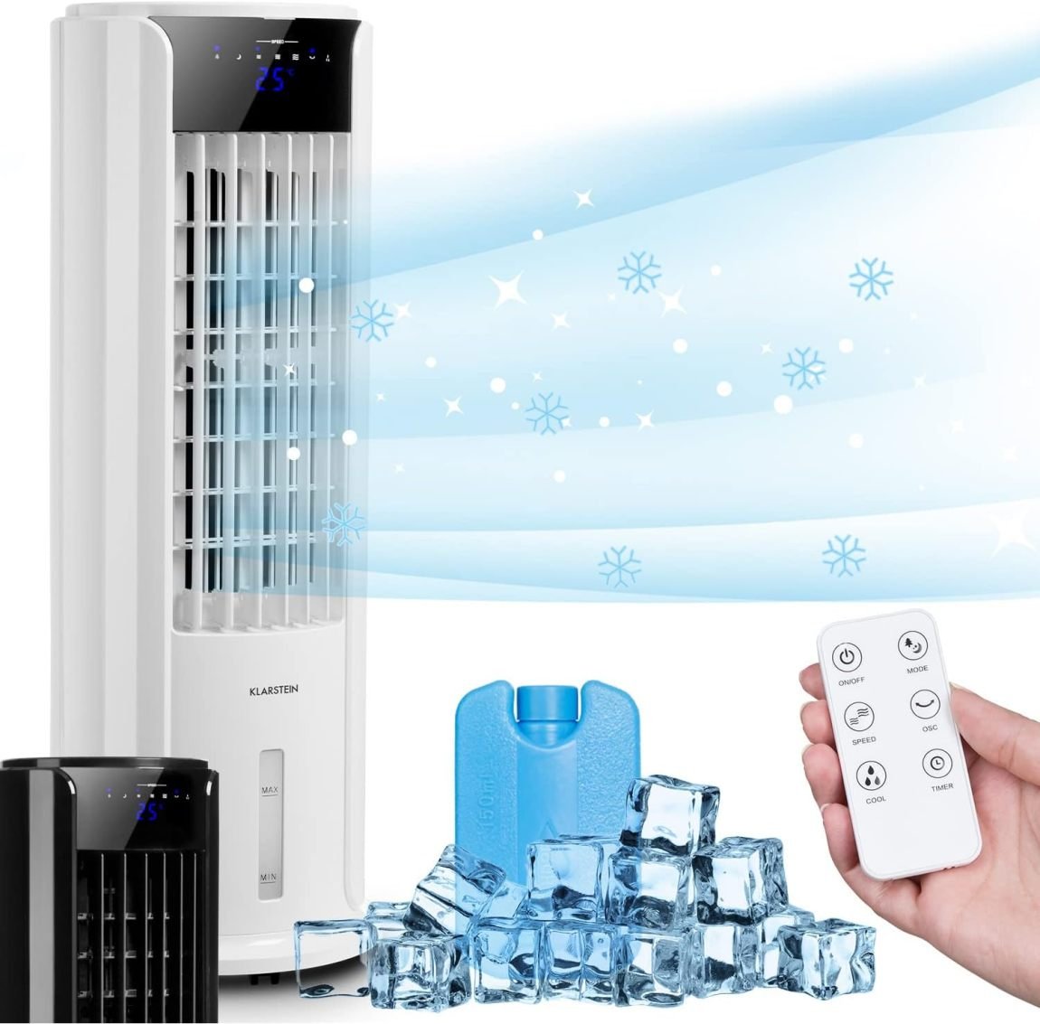 Klarstein Luftkühler mit Wasserkühlung, 4-in-1 Raumkühler, Luftbefeuchter, Ventilator & Nachtmodus, Mobile Klimageräte Luftkühler mit 3,5L Tank & Timer, 60W Air Cooler mit 486 m³/h Luftstrom 1