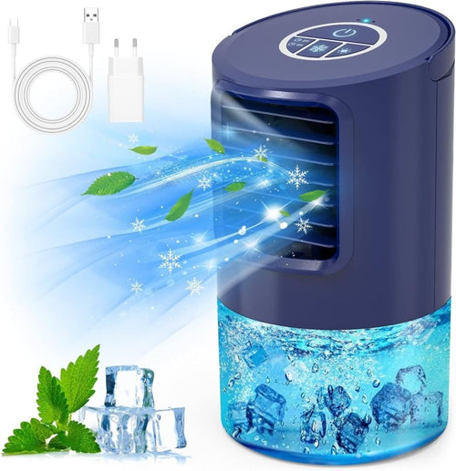 RenFox Klimagerte Mini Luftkühler, 5 in 1 Mobile Klimaanlage, Air Cooler Klimagert, Ventilator, Luftbefeuchter, 3 Geschwindigkeiten, 7 LED Luftkühler Klein für Zuhause und Büro 1