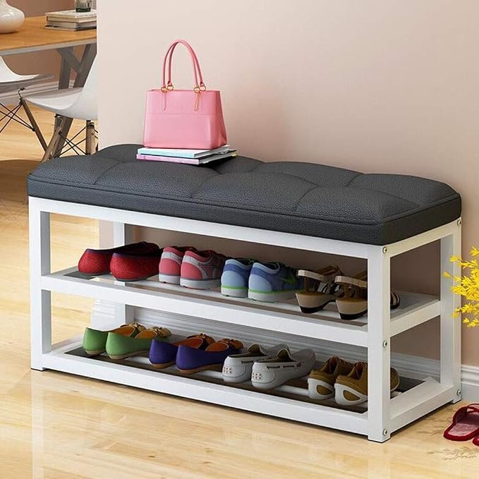 Gzz Schuhbank im Nordic-Design, 2 Ebenen, 60 x 30 x 44 cm, Sitzbank mit Schuhablage, Holzoptik
