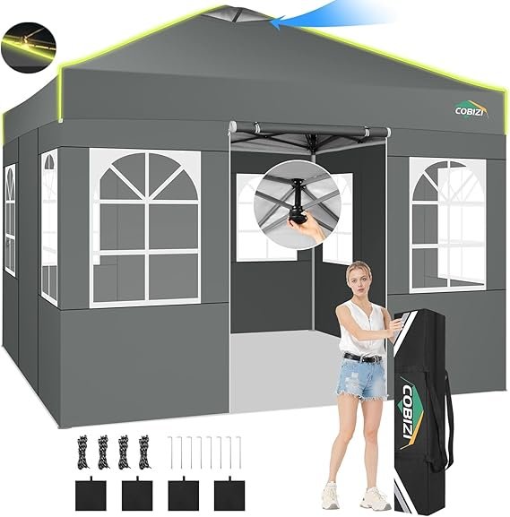 COBIZI Faltpavillon 3 x 4,5 m – Wasserdichtes, stabiles Partyzelt, winterfest, UV-Schutz, mit 4 Seitenwänden, Gartenpavillon (Grau)