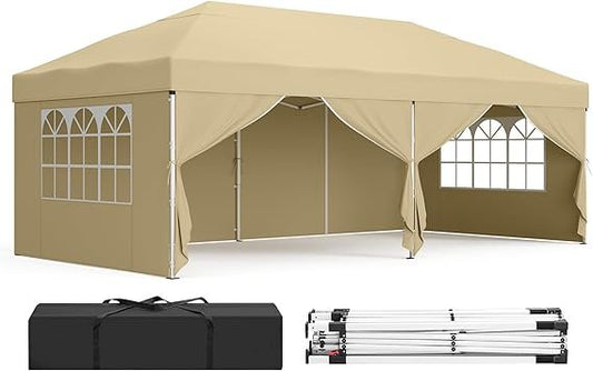 SONGMICS Faltpavillon 3 x 6 m – Garten- & Partyzelt mit Seitenwänden, leicht, wasserdicht, UV-Schutz, tragbar (Beige, GCT204LZ01)