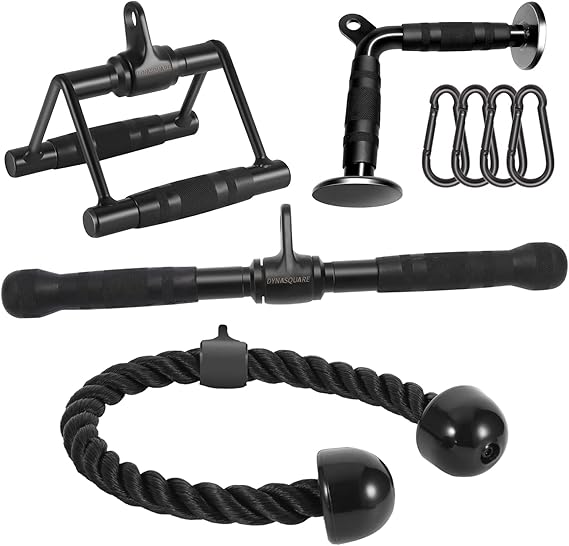 Kabelzug-Zubehör für Home Gym – Robustes Solid Steel Set mit Lat Pulldown Stange, gerader Zugstange, Trizepsseil & Doppel-D-Griff für Krafttraining und Fitnessgeräte