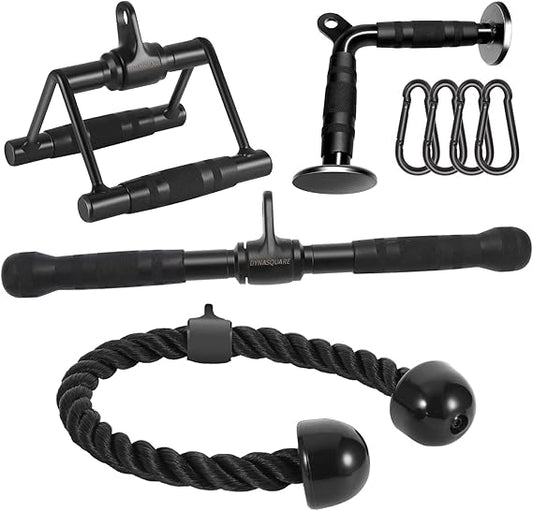 Kabelzug-Zubehör für Home Gym – Robustes Solid Steel Set mit Lat Pulldown Stange, gerader Zugstange, Trizepsseil & Doppel-D-Griff für Krafttraining und Fitnessgeräte