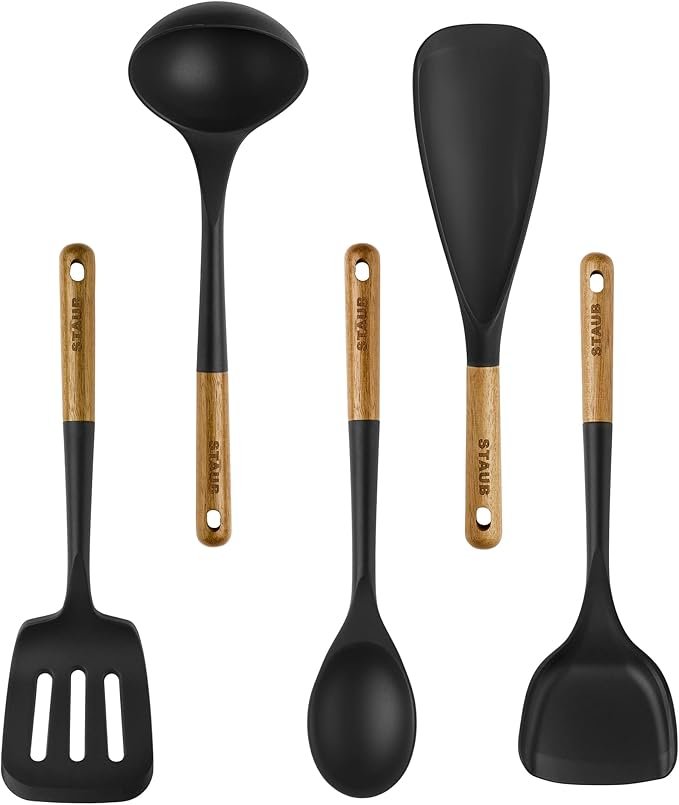 Staub Küchenhelfer-Set aus Silikon, 5-teilig, Hitzebeständig, Kochutensilien mit Ergonomischen Griffen, Schwarz