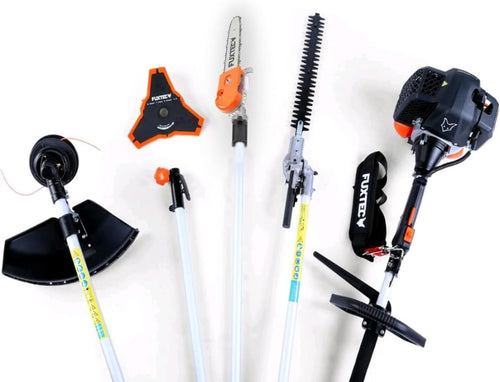 FUXTEC Benzin Motorsense FX-MT252ER 5in1 Multitool, 52 ccm, Tragegurt inkl. 1m Verlängerung 3 PS Kombigerät Heckenschere mit verstellbarem Hochentaster Kombisystem Freischneider 2-Takt