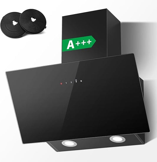 TopStrong 60 cm Dunstabzugshaube – A+++, 450 m³/h Leistung, Wandhaube mit Aktivkohlefilter, LED-Beleuchtung, 3 Stufen + Booster, Touch-Steuerung (Schwarzglas)