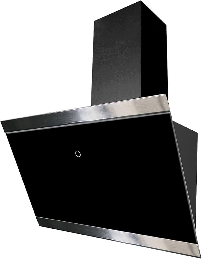 respekta CH89060S 60 cm Schräg-Dunstabzugshaube – Glas mit Edelstahlrahmen, Abluft & Umluft, Energieeffizienzklasse A++, Schwarz