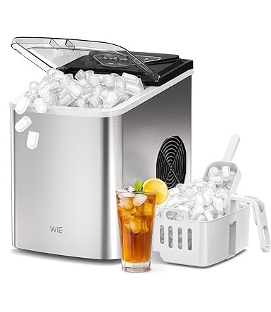 WIE Ice Maker, 15kg Ice Maker, 9 Cubes in 6 Min, Ice Maker with Portable Handle, Silver, Ice Maker for Home/Kitchen/Office/RV