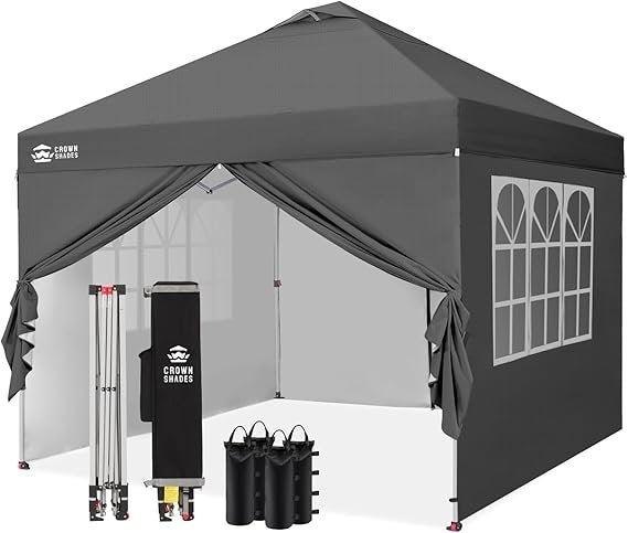 CROWN SHADES Faltpavillon 3 x 3 m – Wasserdichtes Pop-Up Partyzelt, stabil & winterfest, UV-Schutz 50+, 3-fach höhenverstellbar, mit 4 Seitenwänden (Grau)