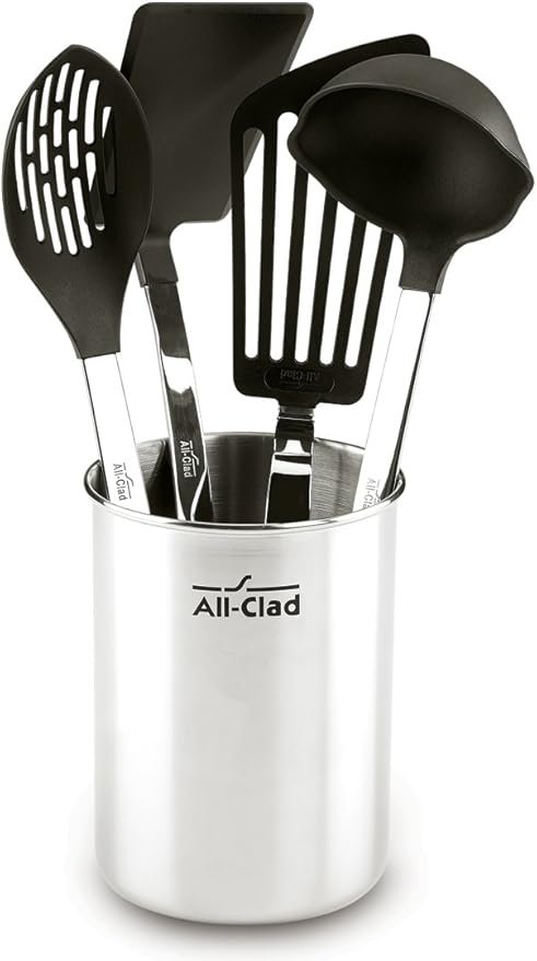 All-Clad Küchenhelfer-Set mit Nylonköpfen, 4-teilig, Edelstahl, inklusive Aufbewahrungsbehälter, Silber