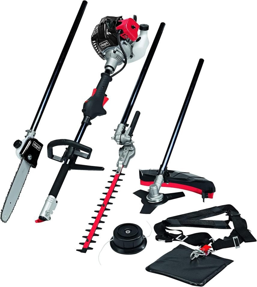 Scheppach Benzin Multigartengerät MT33P Multifunktionsgerät | 4in1 – Rasentrimmer Kettensäge Motorsense Heckenschere | 1,22PS Leistung | 2-Takt-Motor