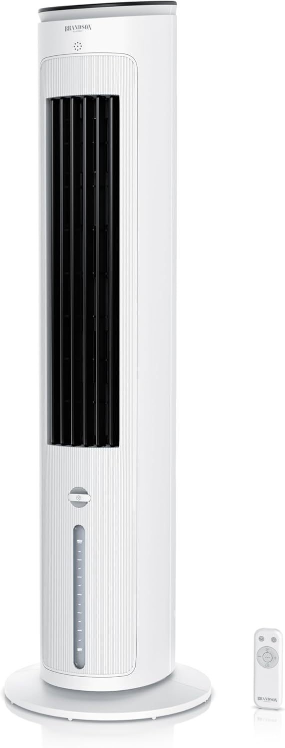 Brandson – Turmventilator mit Wasserkühlung – Preisträger 2025 – Verdunstungskühler – Luftkühler – Ventilator – mobile Klimaanlage ohne Abluftschlauch – 5 in 1 – leise – 4,6 L Wassertank – weiß