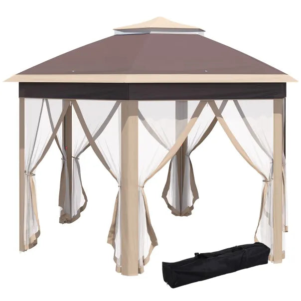 Outsunny Pavillon 4×4 m sechseckig mit Doppeldach Beige