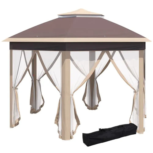 Outsunny Pavillon 4×4 m sechseckig mit Doppeldach Beige