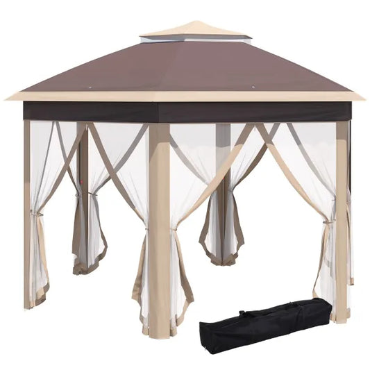 Outsunny Pavillon 4×4 m sechseckig mit Doppeldach Beige