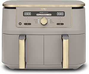 Ninja Dual Zone MAX Digital Airfryer DZ400EUSTGD – 9,5 L Heißluftfritteuse, Ölfrei, 2 Garzonen, Air Fry, Crisp, Backen, Braten, Trocknen, Warmhalten, Stone/Gold