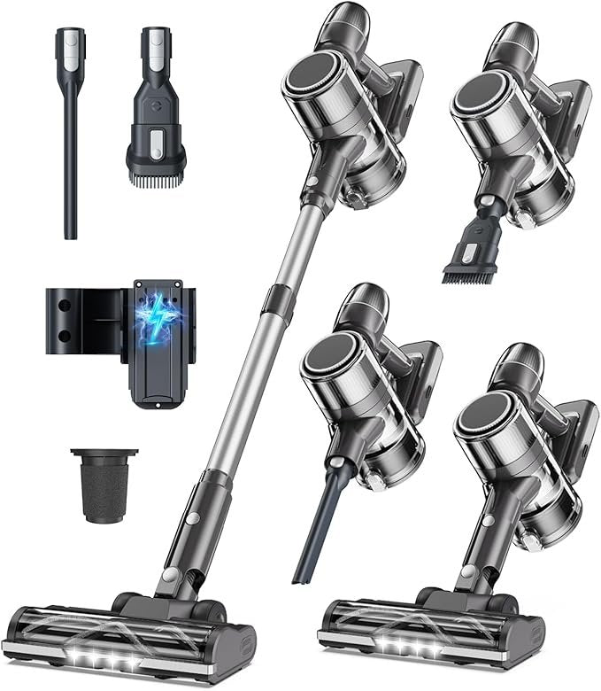 Kabelloser Akku-Staubsauger mit Ladestation, Stielstaubsauger für Tierhaare, Hartböden und Teppiche