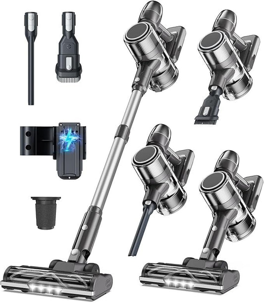 Kabelloser Akku-Staubsauger mit Ladestation, Stielstaubsauger für Tierhaare, Hartböden und Teppiche
