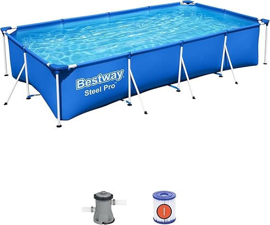 Bestway Splash Frame Pool Blau 400 x 211 x 81 cm – 56424 Aufstellpool mit Metallrahmen für Garten