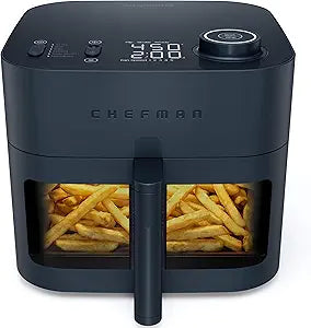 Chefman Crispinator 8 Qt. Airfryer – Leistungsstarke Heißluftfritteuse mit großem Fassungsvermögen, Ölarmes Kochen, Schwarz